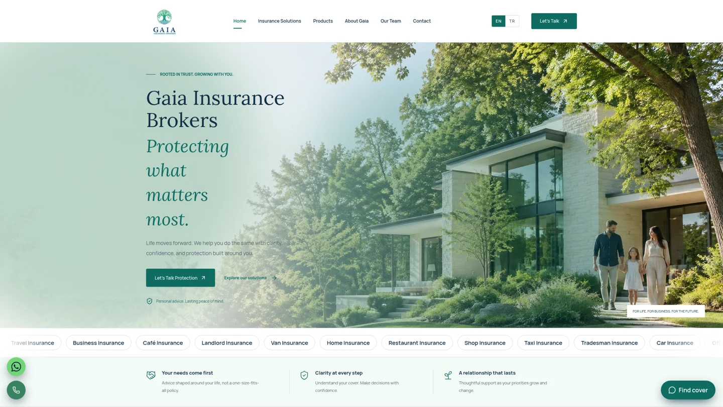 Gaia Insurance Brokers landing page