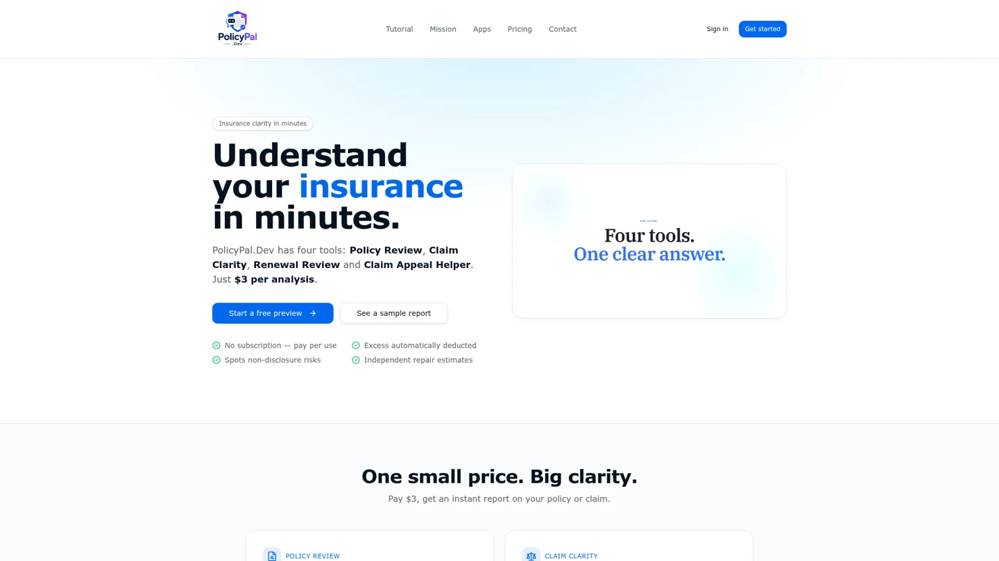 PolicyPal.Dev landing page