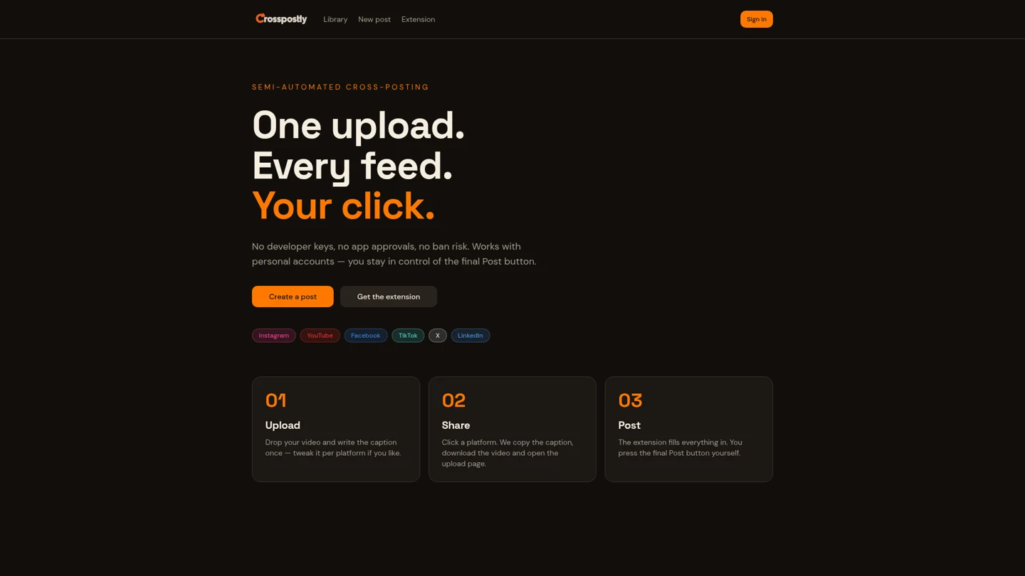 CrossPostly landing page