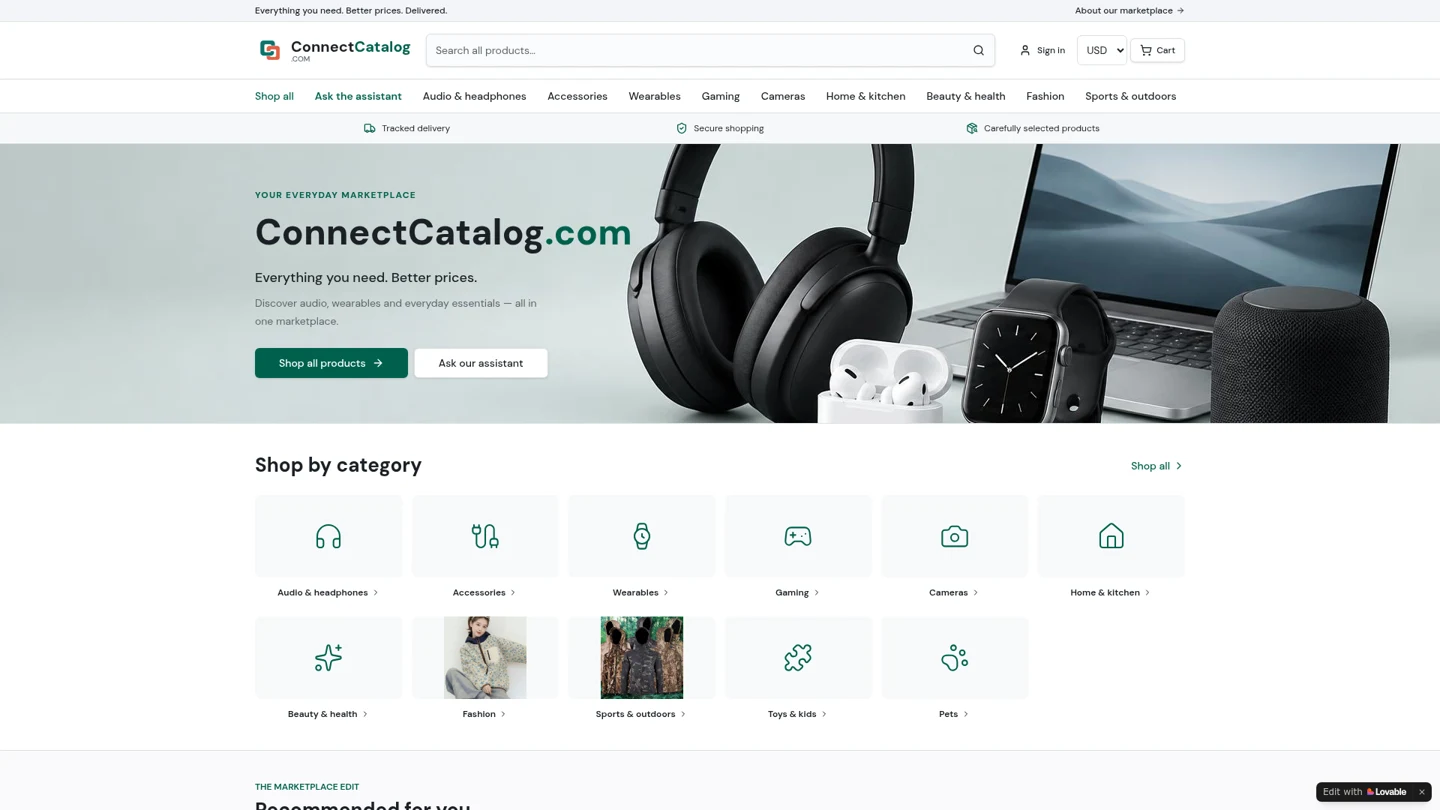 Catalog Connect landing page