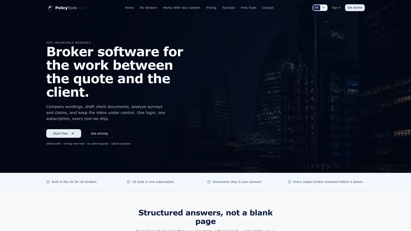 PolicyTools landing page