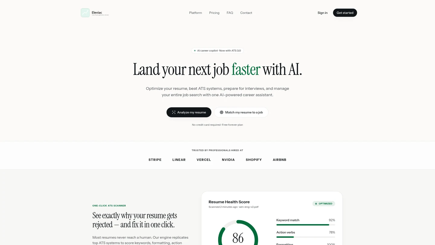 Eleviac landing page